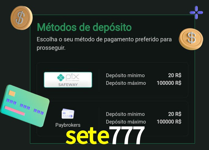 O cassino sete777 oferece uma grande variedade de métodos de pagamento